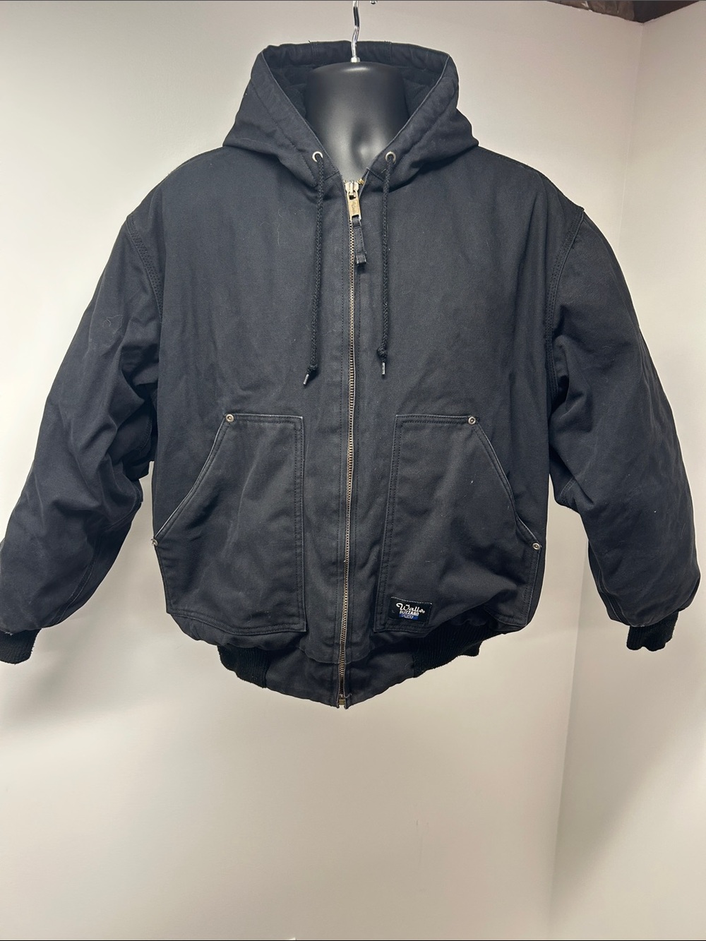 Walls Blizzard Pruf Black Canvas Hooded Workwear Jacket XL Regular Distressed